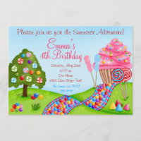 Oh Sweet Candy Land Birthday Cupcake Invitations