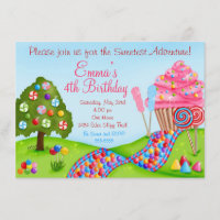 Oh Sweet Candy Land Birthday Cupcake Invitations