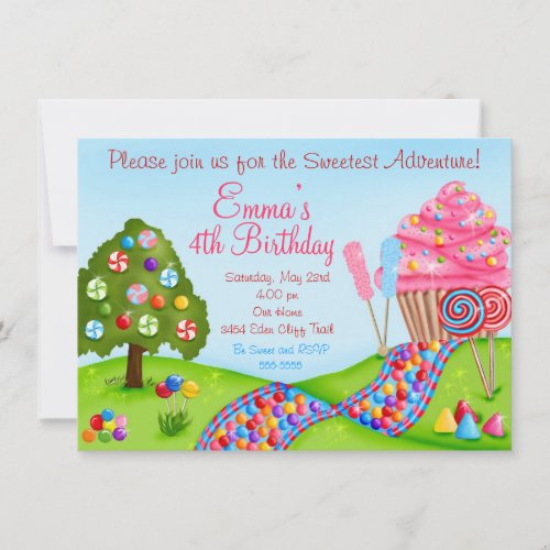 Oh Sweet Candy Land Birthday Cupcake Invitations