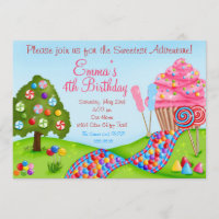 Oh Sweet Candy Land Birthday Cupcake Invitations