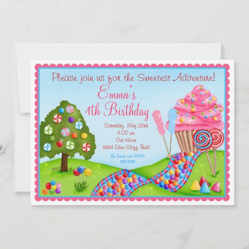 Oh Sweet Candy Land Birthday Cupcake Invitations