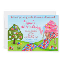 Oh Sweet Candyland Birthday Cupcake Invitations