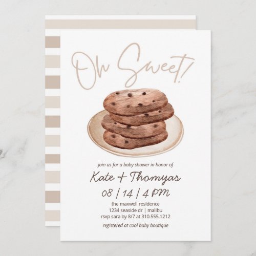 Oh Sweet  Cookie Dessert Neutral Baby Shower  Invitation