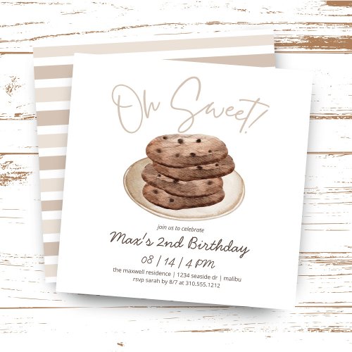 Oh Sweet  Watercolor Cookie Dessert Birthday Invitation