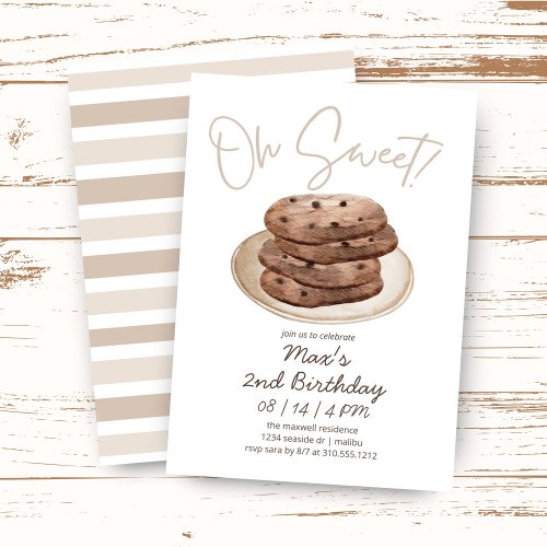 Oh Sweet  Watercolor Cookie Dessert Birthday Invitation