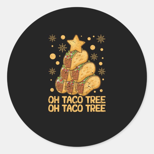 Oh Taco Tree Christmas Pajamas Xmas Mexican Food Classic Round Sticker (Front)