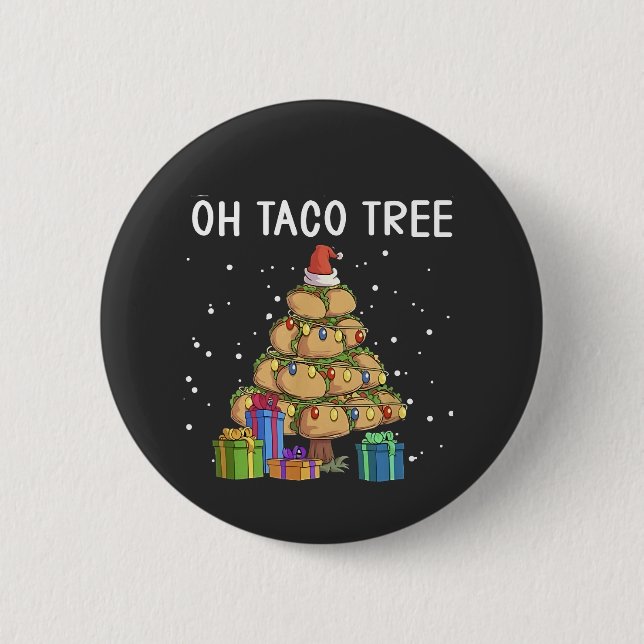 Oh Taco Tree Funny Mexican Food Ugly Christmas  Button (Front)