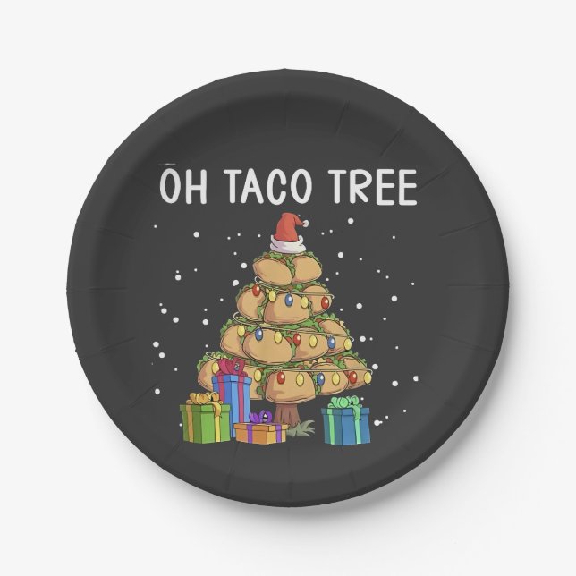 Oh Taco Tree Funny Mexican Food Ugly Christmas  Paper Plates (Front)