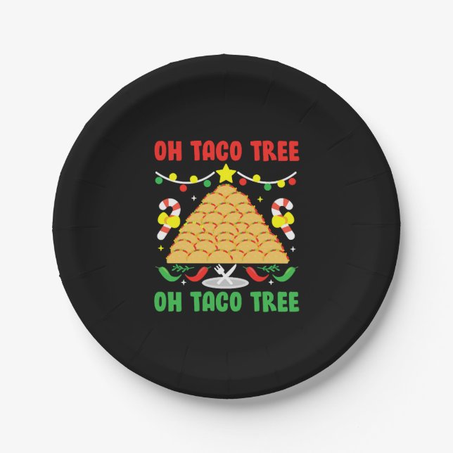 Oh Taco Tree Mexican Food Taco Lover Christmas Paper Plates (Front)