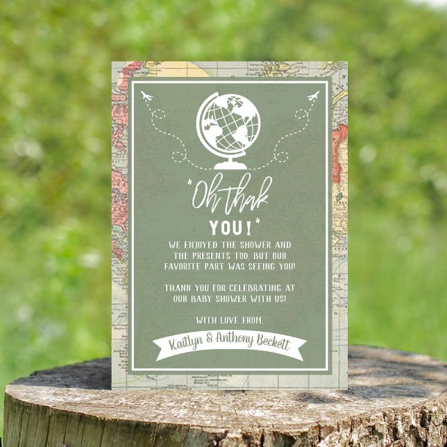 "Oh Thank You!" Adventure Travel Map Baby Shower You Card (Creator Uploaded)