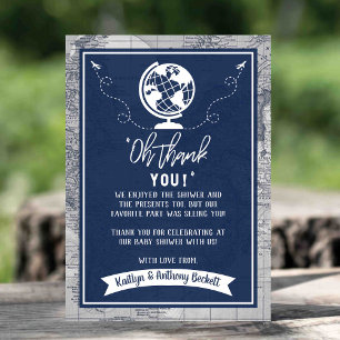 "Oh Thank You!" Adventure Travel Map Baby Shower You Card