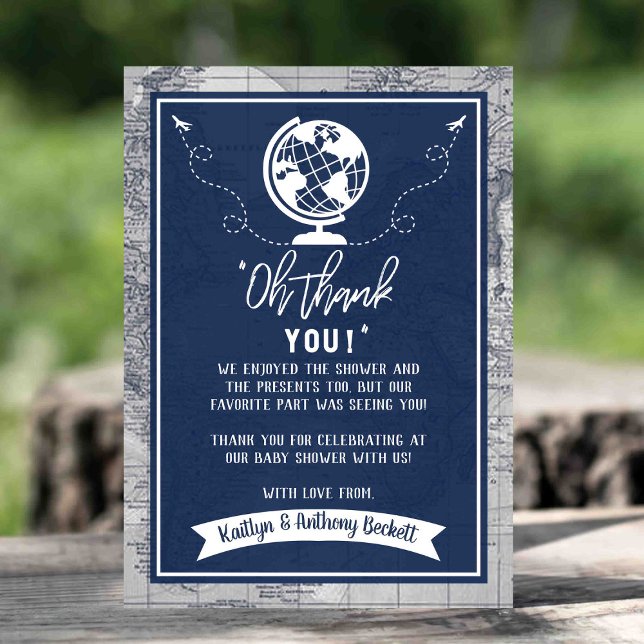 "Oh Thank You!" Adventure Travel Map Baby Shower You Card (Creator Uploaded)