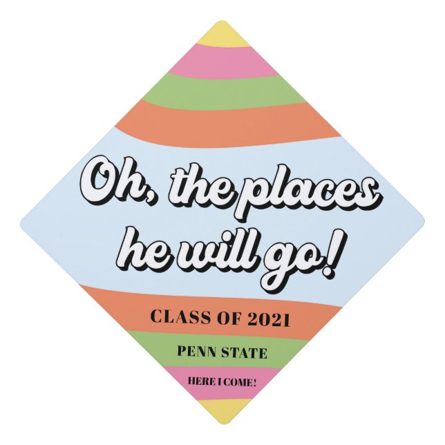 Oh, The Places He will Go Retro Graduation Cap Topper (Front)