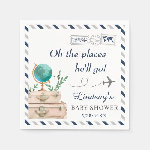 Oh the Places Hell Go Adventure Boy Baby Shower Napkins