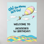 Oh, The Places He'll Go! - First Birthday Boy Poster<br><div class="desc">Celebrate your baby boy's first birthday with this super cute customizable "Oh,  the Places He'll Go" welcome sign. Personalize with your son's name and age.</div>