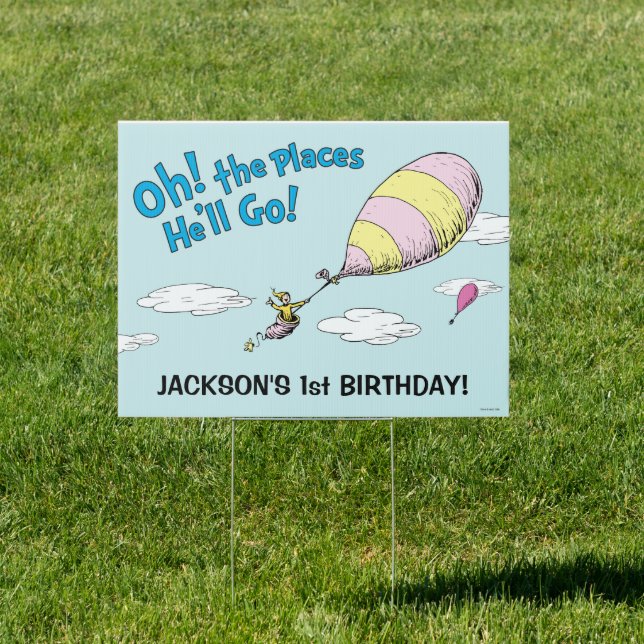 Oh, The Places He'll Go! - First Birthday Boy Sign (Insitu)