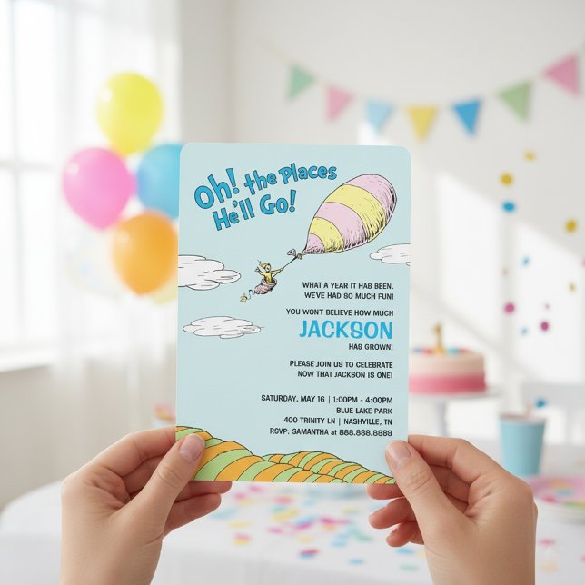 Oh, The Places He'll Go! - First Birthday Invitation (Creator Uploaded)