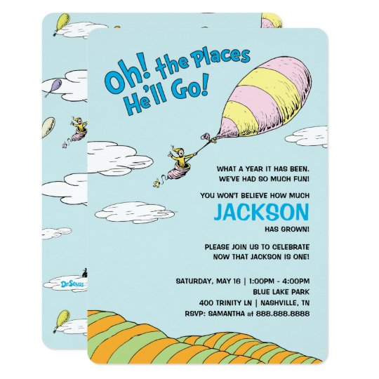 Oh! The Places He'll Go! - First Birthday Invitation ...