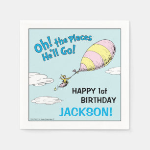 Oh, The Places He'll Go! - First Birthday Paper Napkins