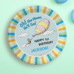 Oh, The Places He'll Go! - First Birthday Paper Plates<br><div class="desc">Celebrate your baby boy's first birthday with these super cute customizable "Oh,  the Places He'll Go" paper plates. Personalize with your son's name and age.</div>