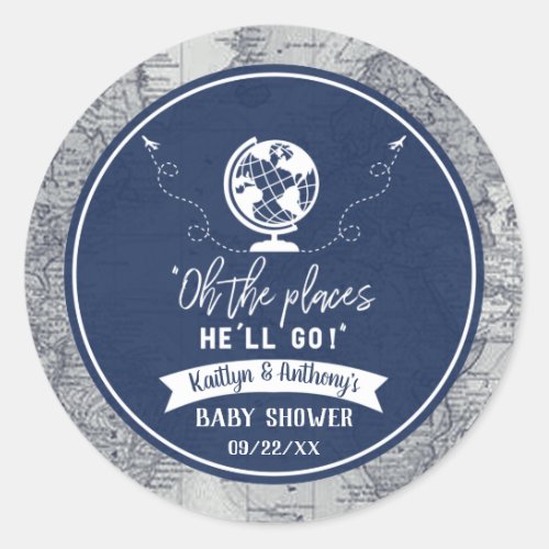 Oh The Places Hell Go Travel Map Baby Shower Classic Round Sticker