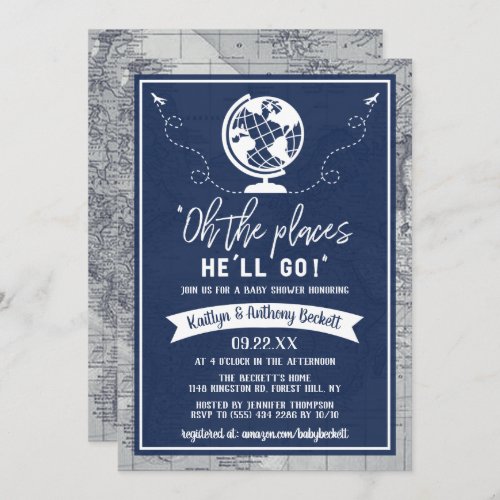 Oh The Places Hell Go Travel Map Baby Shower Invitation