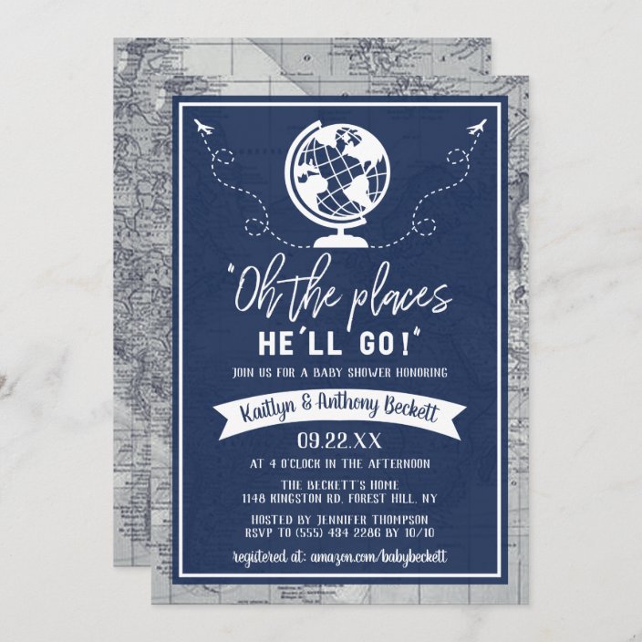 Oh The Places He Ll Go Travel Map Baby Shower Invitation Zazzle Com