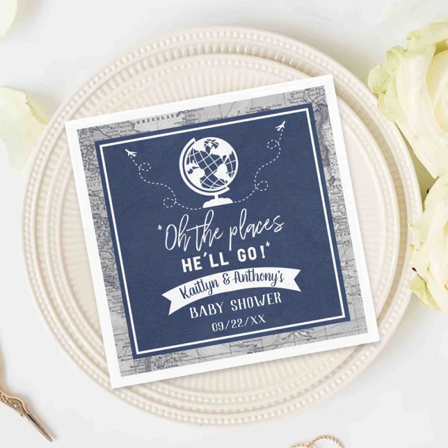 "Oh The Places He'll Go!" Travel Map Baby Shower Napkins (Creator Uploaded)