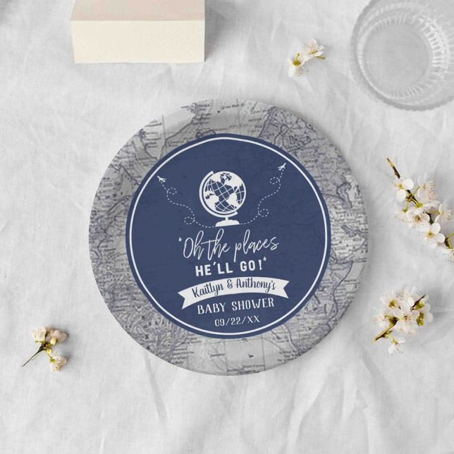 "Oh The Places He'll Go!" Travel Map Baby Shower Paper Plates (Creator Uploaded)