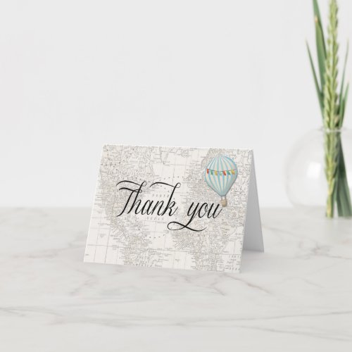 Oh the Places Hot Air Balloon Blue Thank You Card