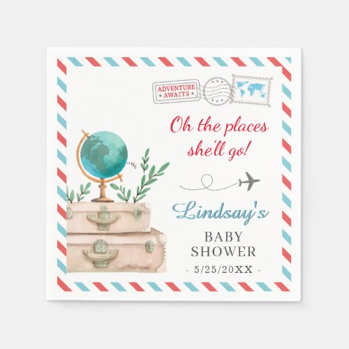 Oh the Places Shell Go Adventure Girl Baby Shower Napkins