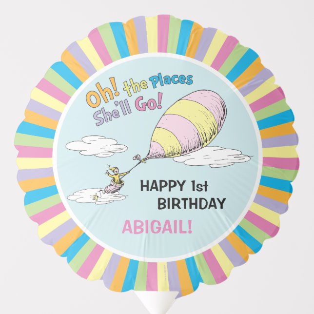 Oh, The Places She'll Go! - First Birthday Girl Balloon (Front)