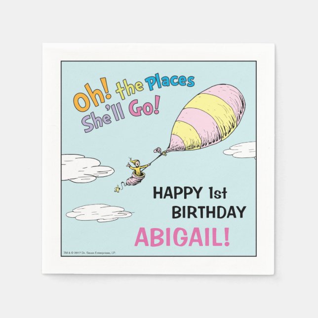 Oh, The Places She'll Go! - First Birthday Napkins (Front)