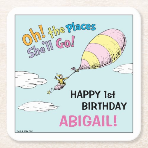 Oh The Places Shell Go _ First Birthday Square Paper Coaster