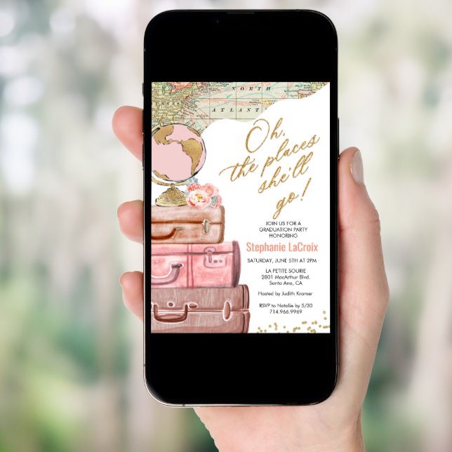 Oh the Places She'll Go Graduation Going Away Invitation (Front Digital)