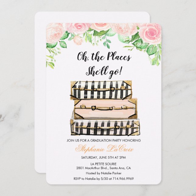 Oh The Places She'll Go Graduation Invitation (Front/Back)