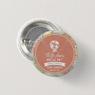 "Oh The Places She'll Go!" Travel Map Baby Shower Button