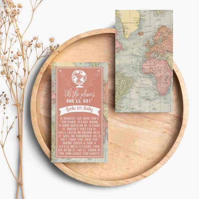 "Oh The Places She'll Go!" Travel Map Baby Shower Enclosure Card (Creator Uploaded)