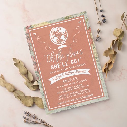 Oh The Places Shell Go Travel Map Baby Shower Invitation