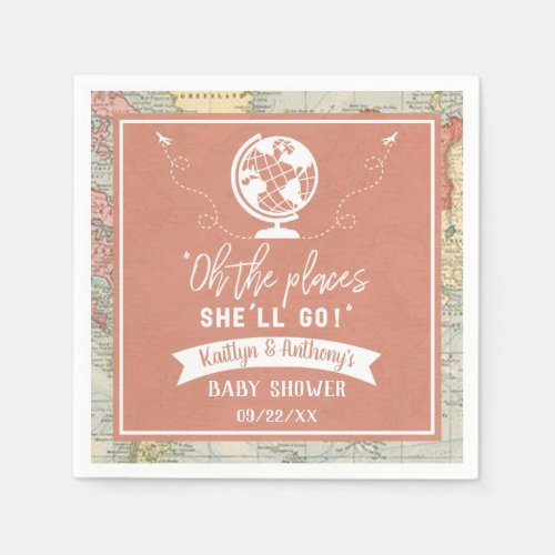 Oh The Places Shell Go Travel Map Baby Shower Napkins