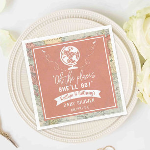 "Oh The Places She'll Go!" Travel Map Baby Shower Napkins
