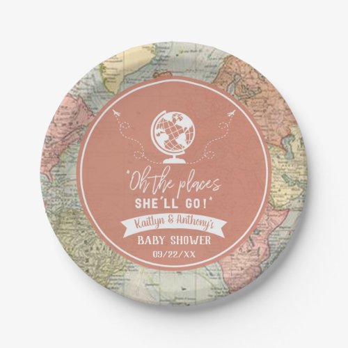 Oh The Places Shell Go Travel Map Baby Shower Paper Plates