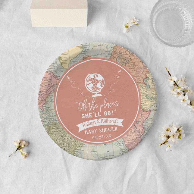 "Oh The Places She'll Go!" Travel Map Baby Shower Paper Plates (Creator Uploaded)