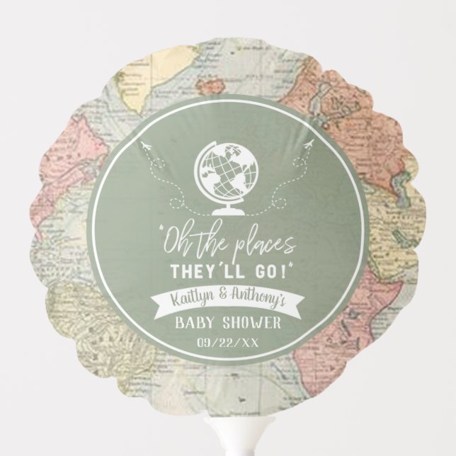 "Oh The Places They'll Go!" Travel Map Baby Shower Balloon (Front)