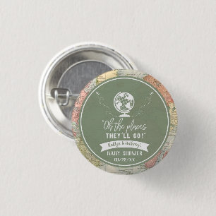 "Oh The Places They'll Go!" Travel Map Baby Shower Button