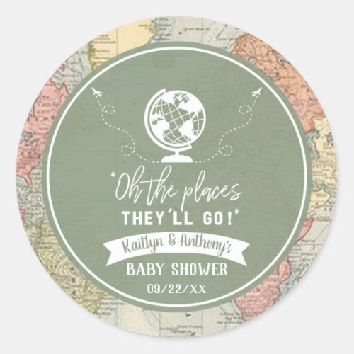 Oh The Places Theyll Go Travel Map Baby Shower Classic Round Sticker