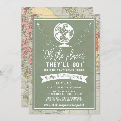 Oh The Places Theyll Go Travel Map Baby Shower Invitation