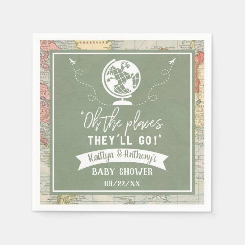 Oh The Places Theyll Go Travel Map Baby Shower Napkins