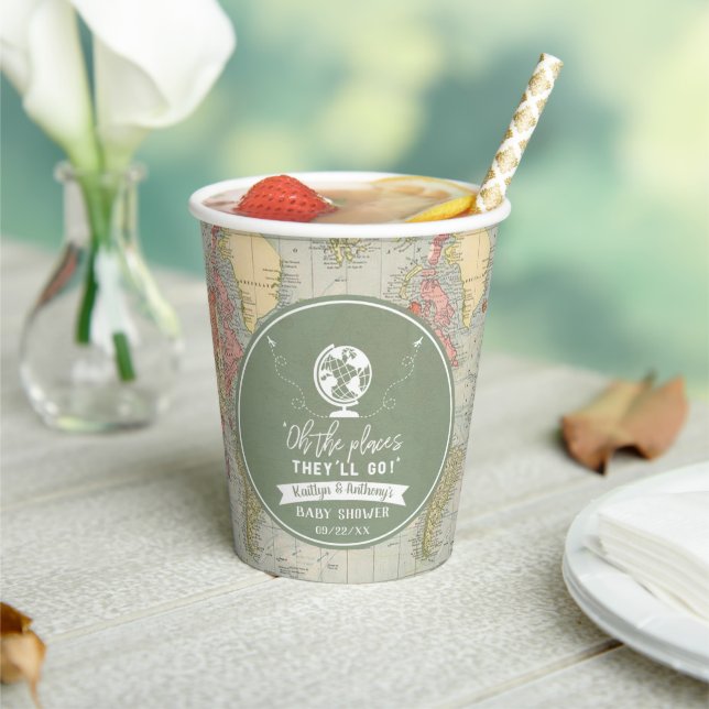 "Oh The Places They'll Go!" Travel Map Baby Shower Paper Cups (Insitu)