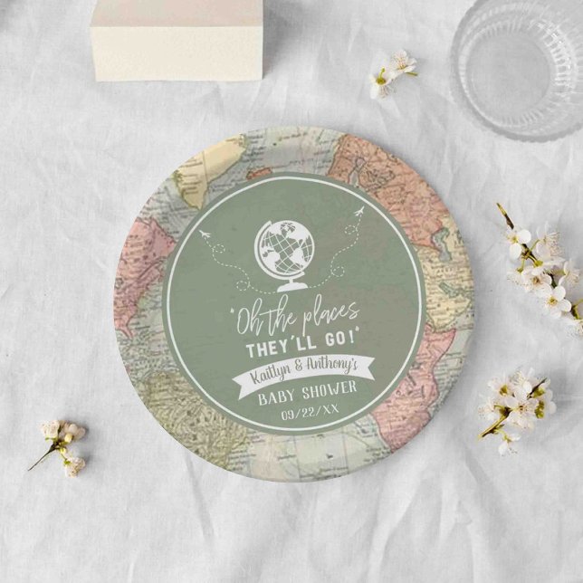 "Oh The Places They'll Go!" Travel Map Baby Shower Paper Plates (Creator Uploaded)